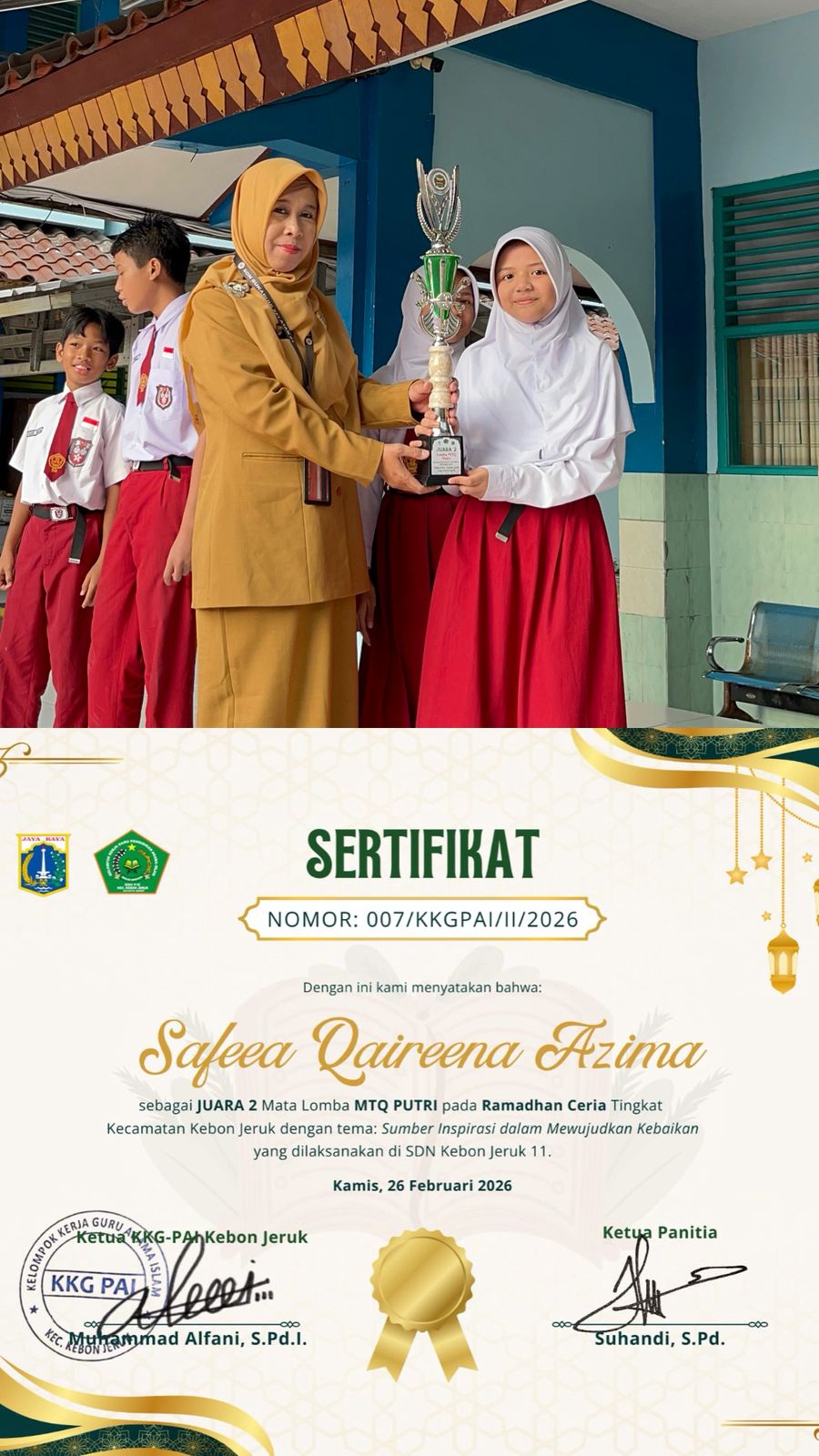 Siswi SDN Sukabumi Selatan 01 Raih Juara 2 Lomba MTQ Tingkat Kecamatan 