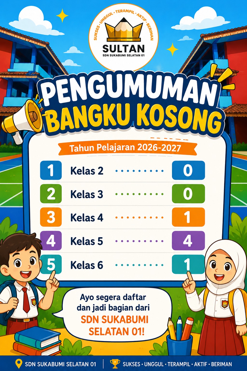 INFORMASI BANGKU KOSONG SDN SUKABUMI SELATAN 01 !! 